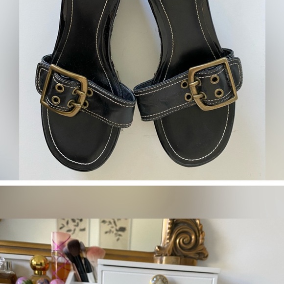 Coach Shoes - ISO y2k Coach Black Wedges with Gold Buckle